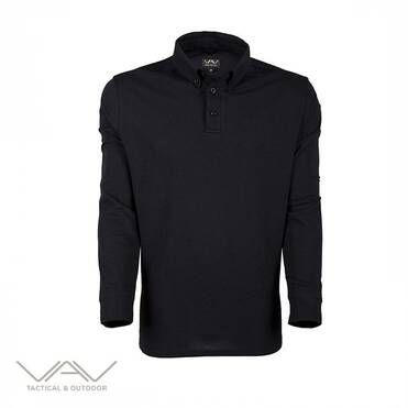 VAV Tlac-03 Polo Yaka Uzun Kol Tişört Siyah XXL